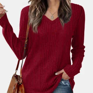 Solid color knitted sweater lightweight waistband sweater fashionable