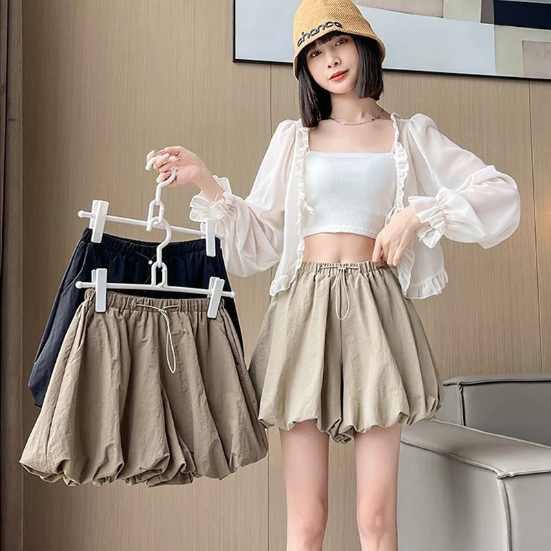 Fashion Elegant Drawstring Skirt Shorts Women Casual Lantern Short Pant - Image 2