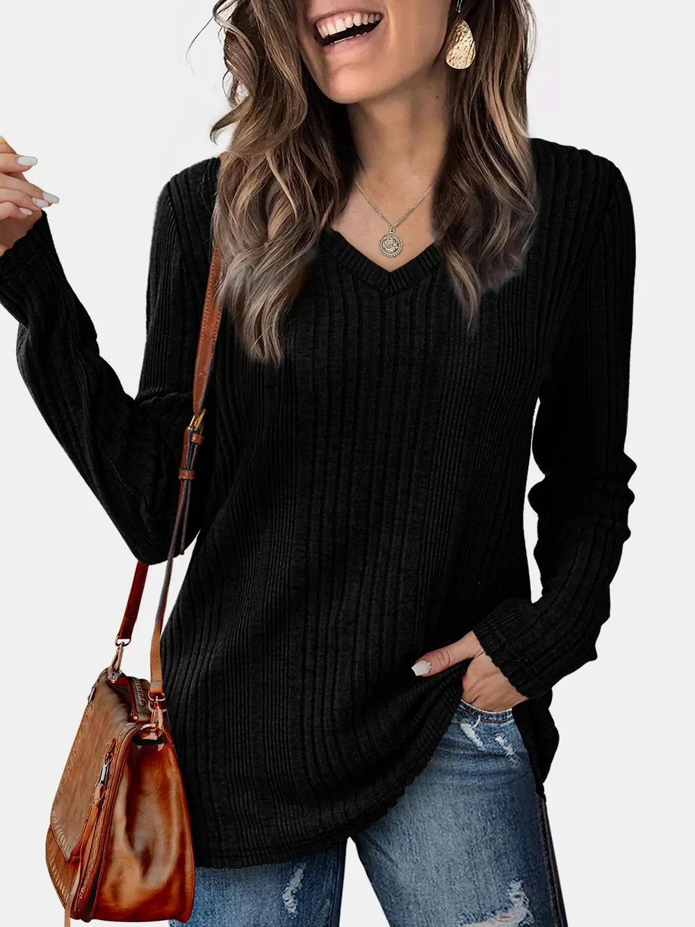 Solid color knitted sweater lightweight waistband sweater fashionable - Image 19