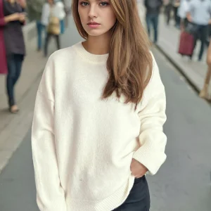 round neck sweater loose knit sweater
