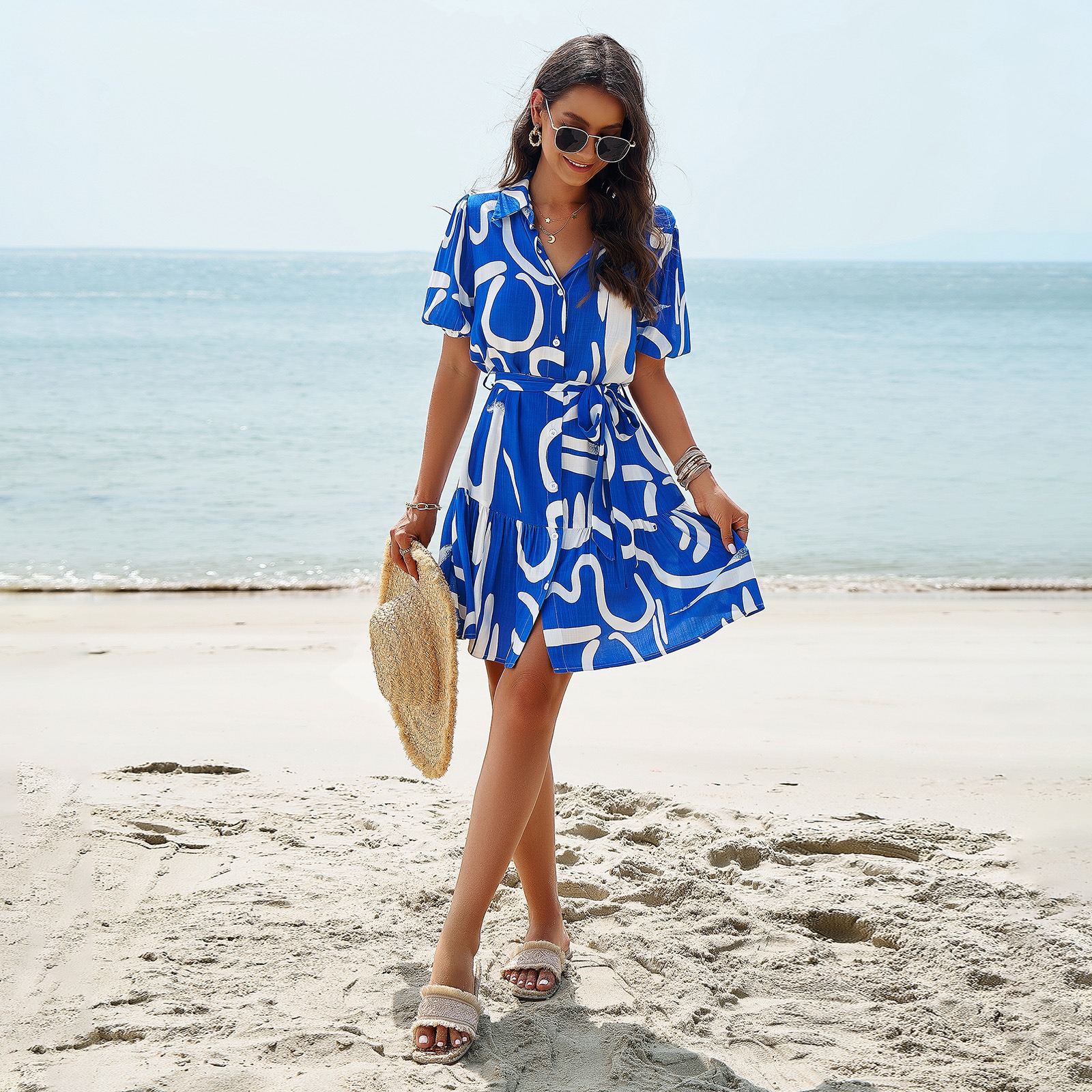 Dress elegance printed short sleeve dress - Image 5