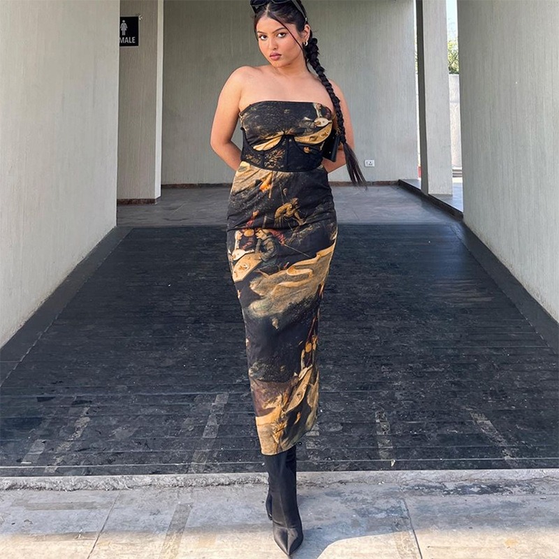 new sexy tube top printed dress slim dress - Image 3