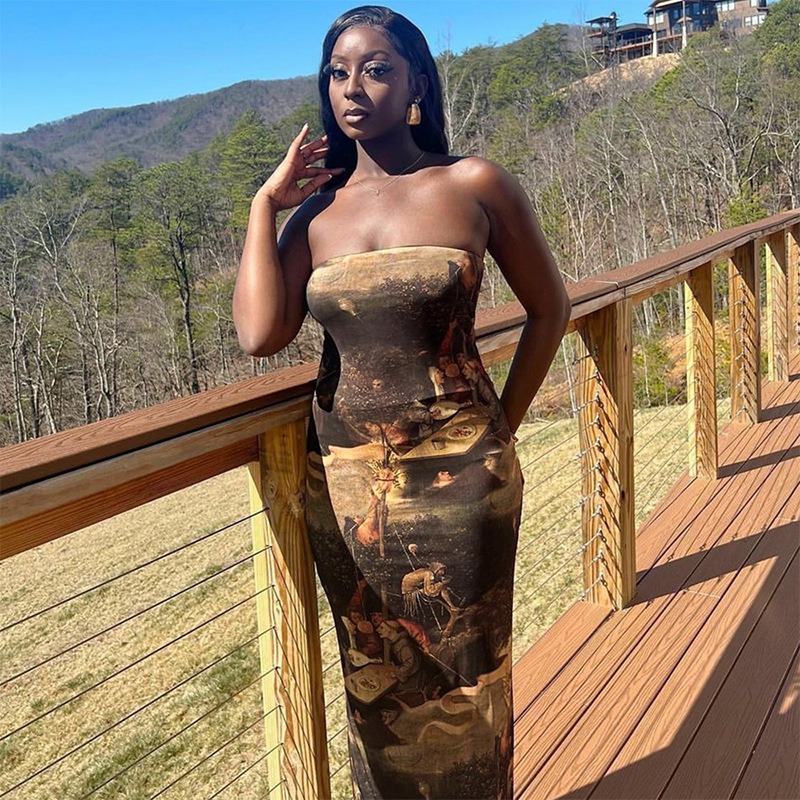 new sexy tube top printed dress slim dress - Image 4