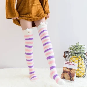 Party funny stretch socks Ladies winter coral fleece cute cartoon floor socks women cat claw van gogh socks meias glitter