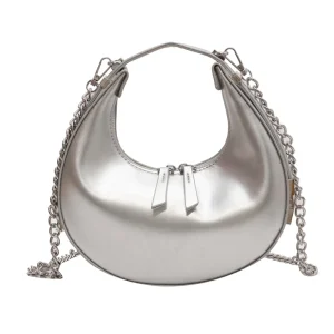 Small Silver Leather Crossbody Bags for Women  Trend Underarm Handbags and Purses Chain Armpit Shoulder Side Bags