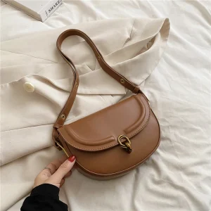 Women's saddle style small crossbody bag, fashionable and trendy luxury leather shoulder bag, women's handbag