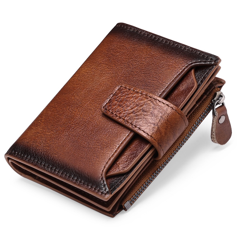 Men's short genuine leather wallet, top layer cowhide, Korean style fashionable casual wallet, driver's license wallet