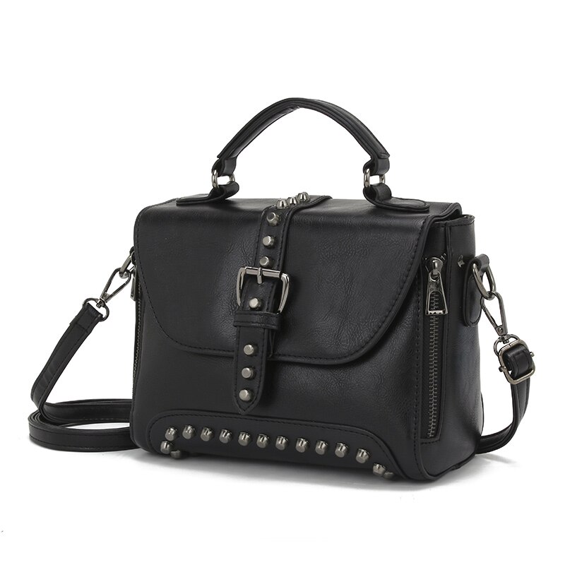 White, stylish retro-style oiled leather luxury handbag, women's bag, designer crossbody bag, women's studded small handbag. - Image 8