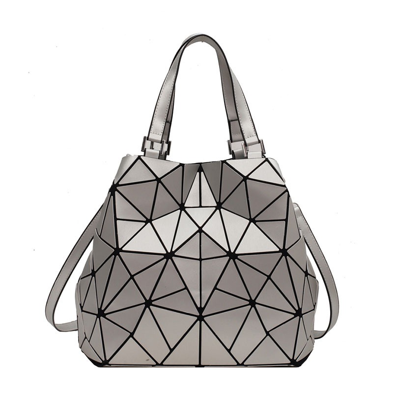 New internet celebrity fashion stitching geometric rhombus handbag texture large capacity shoulder tote bag - Image 5