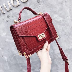 Retro Fashion Female Square bag  Quality  Leather Women bag Crocodile pattern Tote bag Lock Shoulder Messenger Bags