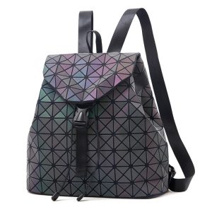 Women Backpack Luminous Geometric Plaid Sequin Female Backpacks For Teenage Girls Bagpack Drawstring Bag Holographic Backpack
