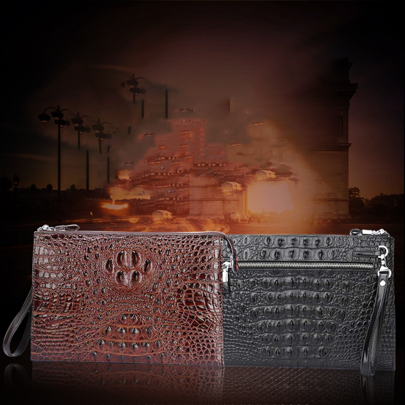 Men's Genuine Leather Underarm Bag with Zipper, Cowhide Crocodile Pattern, Men's Mobile Phone Bag - Image 7