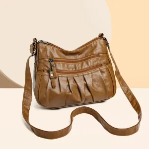 Leather Ruched Adjustable Strap Shoulder Bag