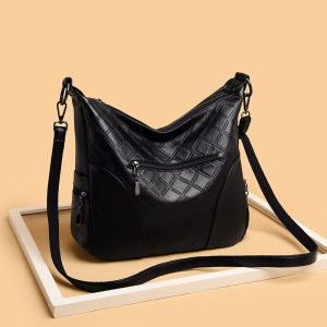 High-quality leather women's diamond pattern patchwork design brand crossbody bag women's soft handbag new style