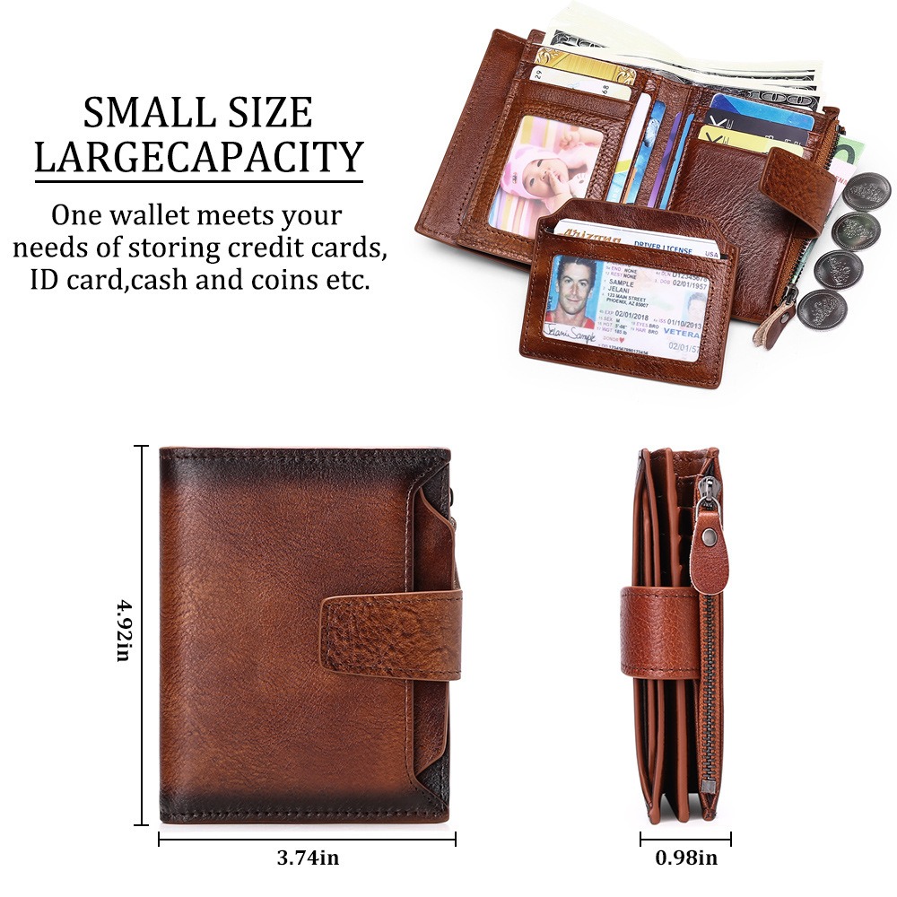 Men's short genuine leather wallet, top layer cowhide, Korean style fashionable casual wallet, driver's license wallet - Image 8
