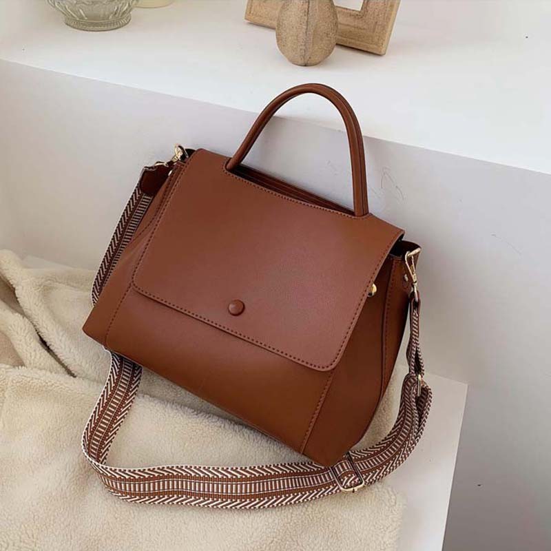Leather women's crossbody bag solid color single shoulder crossbody bag - Image 5