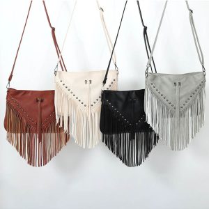 Fashion trend rivet tassel bag, single shoulder slanted women's bag