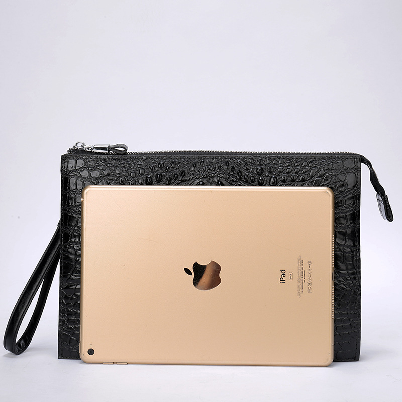 Men's Genuine Leather Underarm Bag with Zipper, Cowhide Crocodile Pattern, Men's Mobile Phone Bag - Image 4