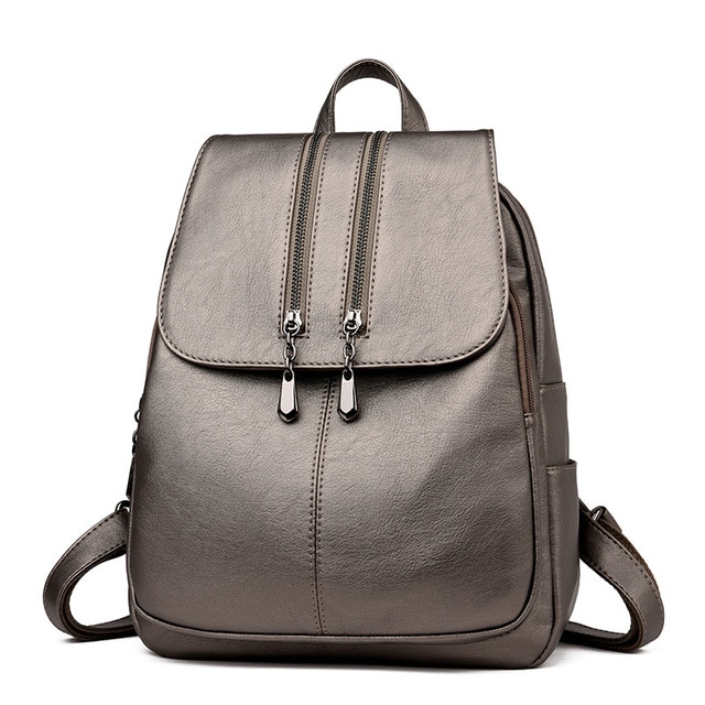 Laptop Backpack Women's Leather Luxury Backpack Women Fashion Backpack Satchel School Bag - Image 2