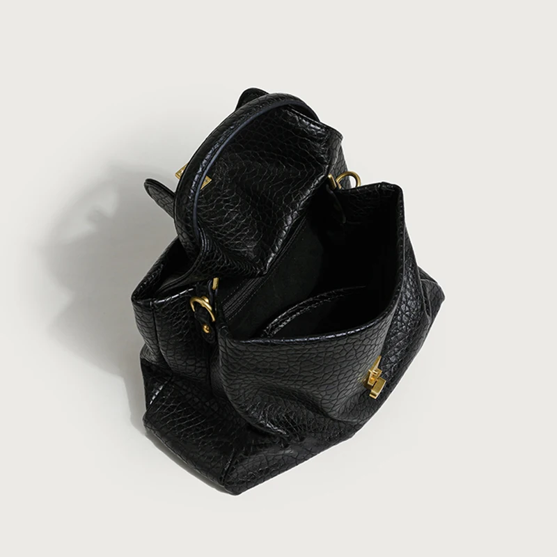 Black crocodile pattern leather women's upper handle wallet retro small soft vegan handbag simple women's handbag - Image 4