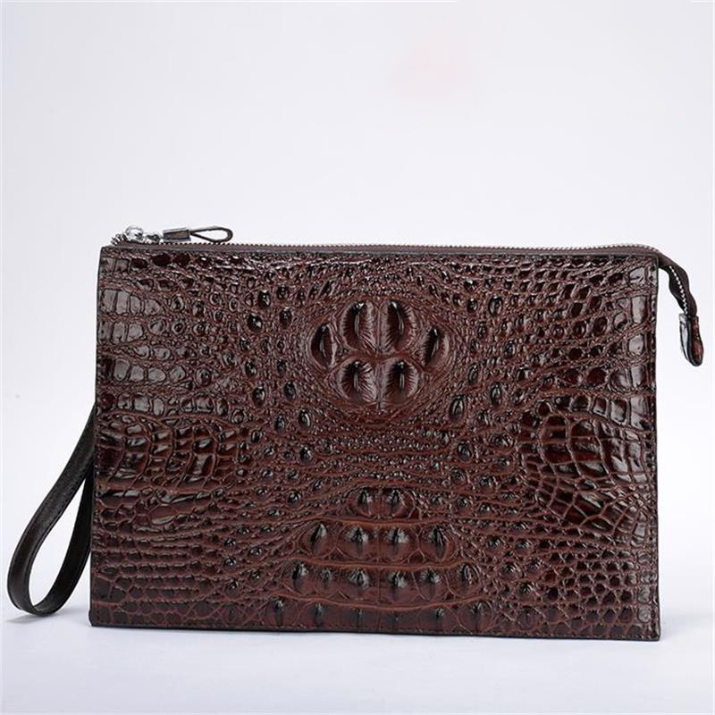 Men's Genuine Leather Underarm Bag with Zipper, Cowhide Crocodile Pattern, Men's Mobile Phone Bag